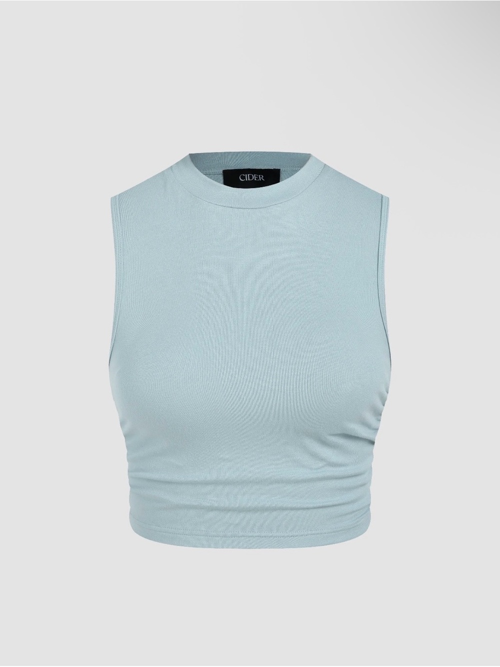 Cider | Round Neckline Solid Sleeveless Ruched Crop Top